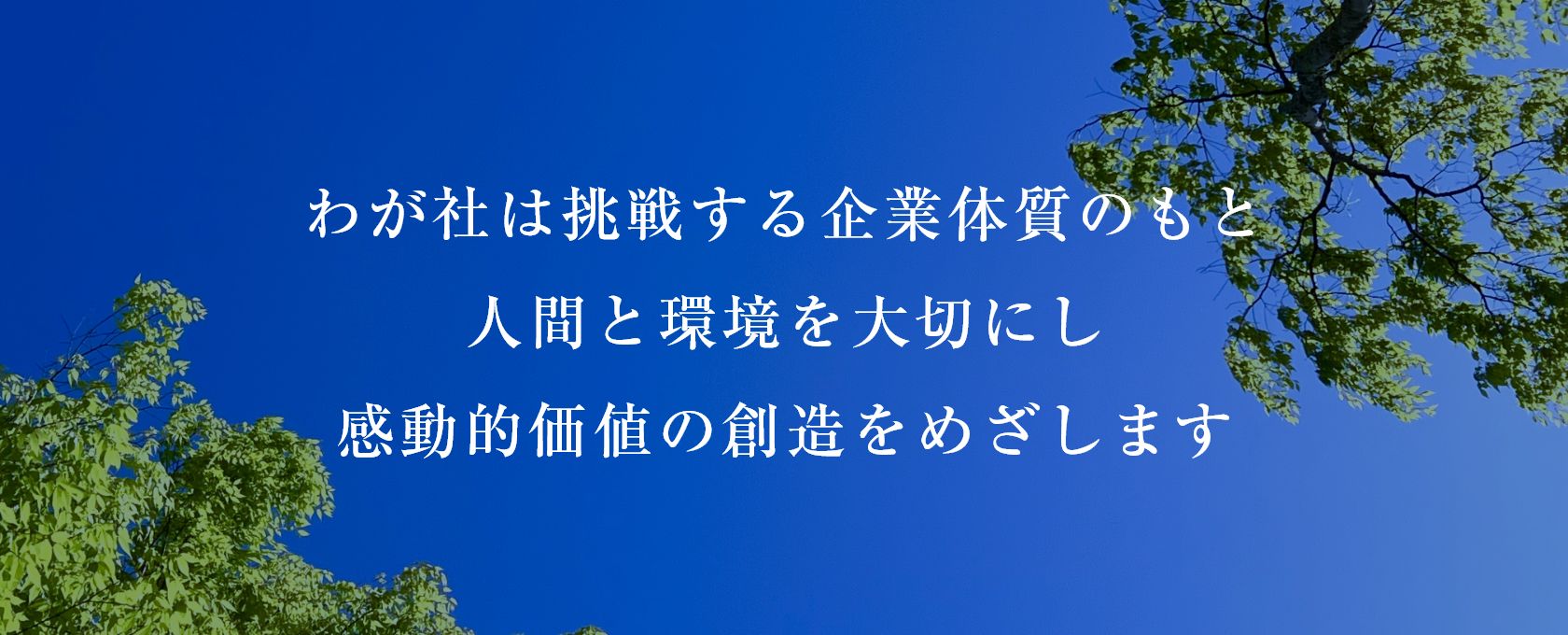 わが社は挑戦する企業体質のもと、人間と環境を大切にし、感動的価値の創造をめざします